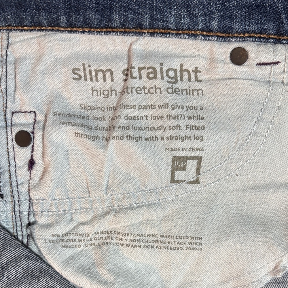 JCPenney Women's Slim Straight Leg Stretch Blue Jeans 32/14 - Picture 12 of 16